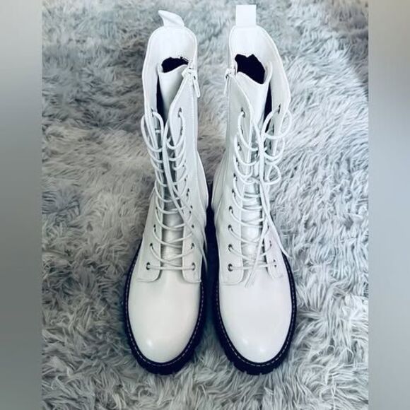 Mid Shaft Lug Sole Combat White Boot Women's Size 8.5 M - Picture 2 of 5